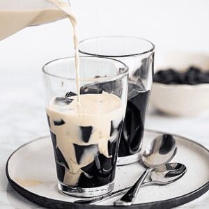 classic milk tea with grass jelly topping