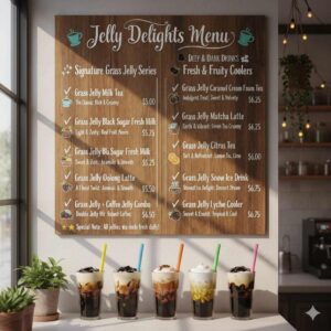 bubble tea menu with grass jelly variations